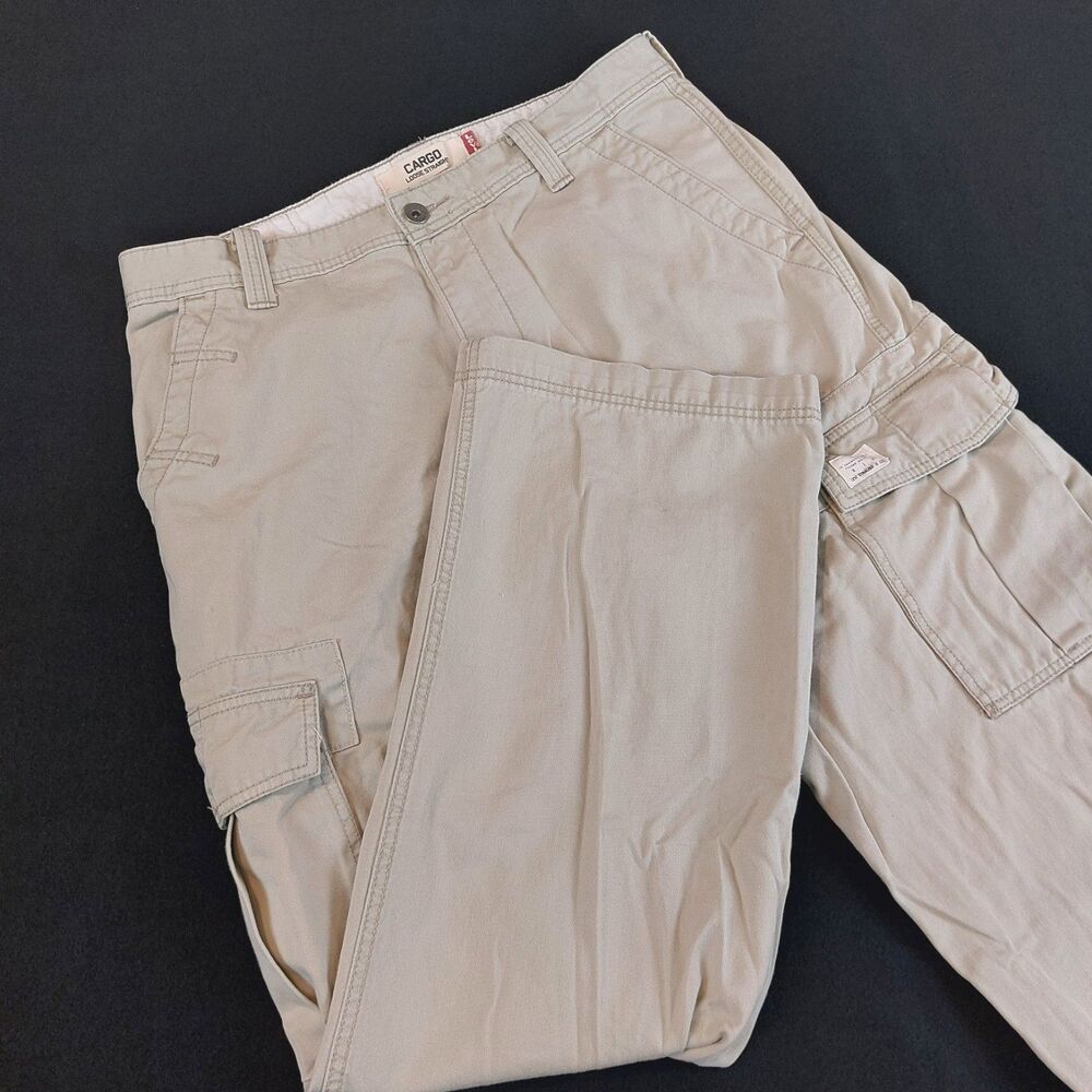 Levis Loose Straight Cargo Pants Mens 34x32(Fit 36x31) Tan Baggy Wide Skater Y2K